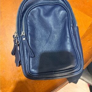 Navy Blue ROOTS LEATHER SIDE SADDLE CROSS BODY!!